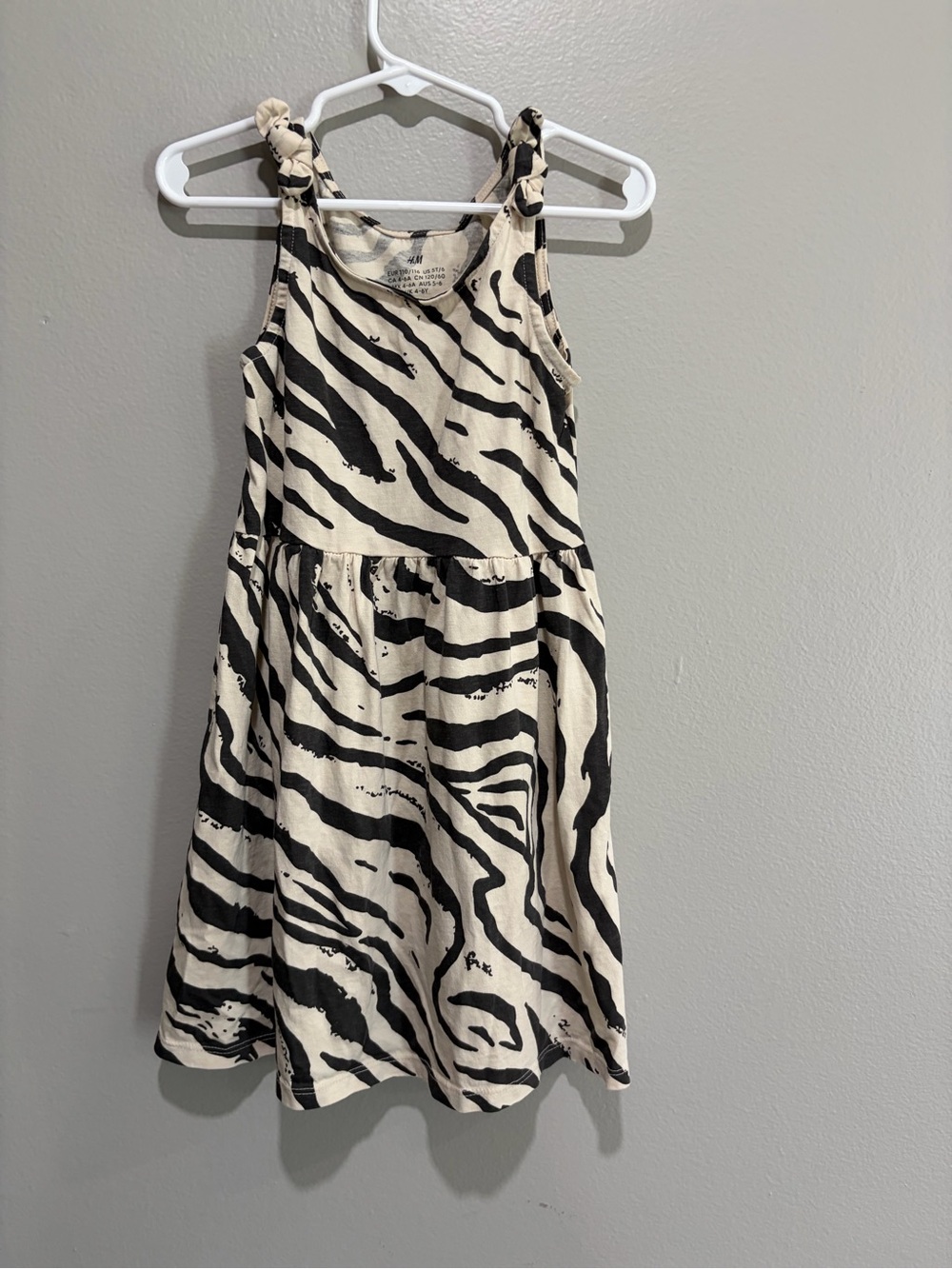 100% cotton H&M Kids Black and Cream Zebra-Print Tie-Strap Dress
